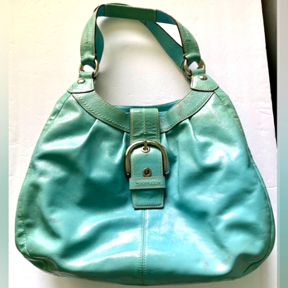 COACH 🐎 BOHO Blue Green Shimmer Patent Leather! - Picture 2 of 10